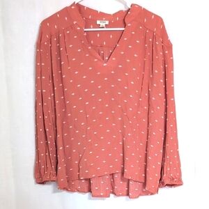 ana Burnt Orange Textured Rayon Long Sleeve Split Neck Blouse Size Extra Large